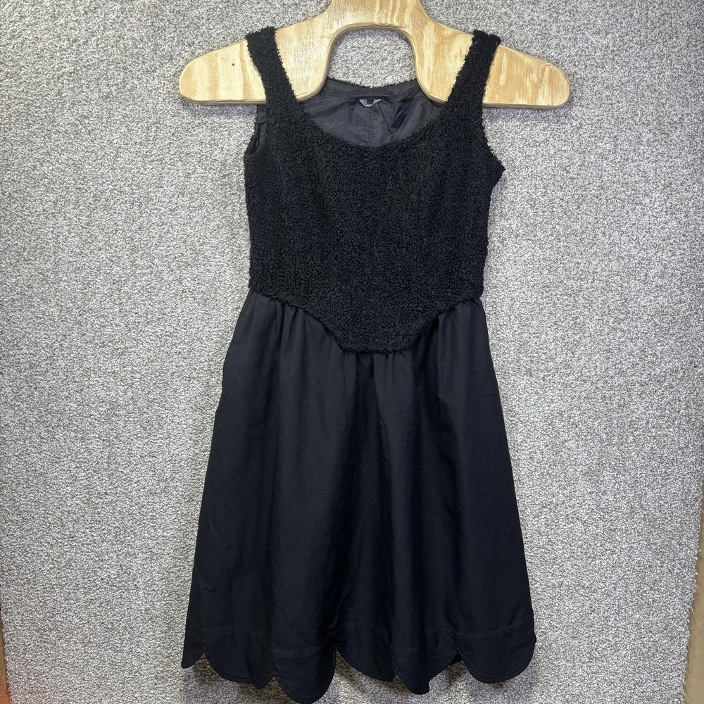 Comme des Garcons GIRL Black Textured Bodice Scalloped Hem Dress Small Japan
